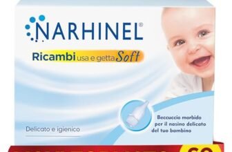 Narhinel MAXI FORMATO 60 Ricambi Morbidi per Aspiratore Nasale Neonati e Bambini con Filtro Igienico Assorbente per Trattenere il Muco, Pacco da 60 Ricambi Monouso