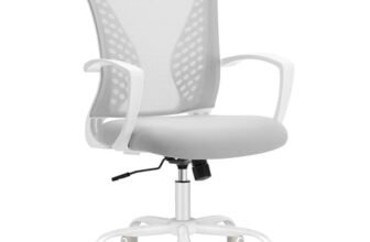 SONGMICS Sedia da Ufficio, Poltrona Girevole, Regolabile in Altezza, Inclinazione Libera, Seduta e Schienale in Rete Respirante, per Ufficio Studio, Portata di 120 kg, Grigio Tortora OBN022GD01