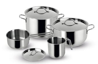 Lagostina Every Set di Pentole in Acciaio Inox, Set di 7 Pezzi, Pentola a due Maniglie 18 cm, Casseruola Fonda 22 cm, Bollilatte 12 cm, Casseruola Fonda Manico Lungo 14 cm e Coperchi 14,18 e 22 cm