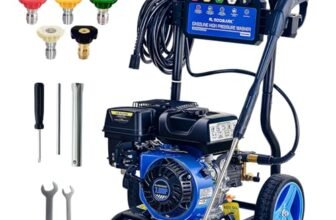 Roomark Idropulitrice professionale,max.248 bar pressione di lavoro, 590L/h, 210cc Gas Idropulitrice ad alta pressione commerciale con 8M Tubo flessibile & 5 ugelli,per giardino,cortile,veicolo