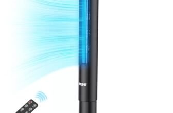 YASHE 43” Ventilatore a Torre, 85° Oscillazione Ventilatore Senza Pale, 28dB Ventilatore a Torre Silenzioso, 3 Velocità 3 Modalità di Ventilazione, Ventilatore a Colonna con Telecomando