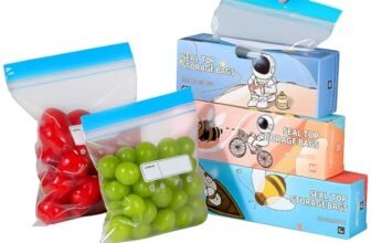 AMSGANK Set di 70 Sacchetti Ermetici per Alimenti, Sacchetti per Congelatore Riutilizzabili Richiudibili Sigillabili con Etichetta Pre-Stampata per Frutta, Verdura, Salva Freschezza (3 Misure)