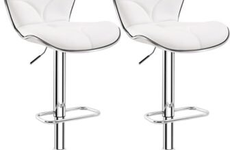 Yaheetech Set 2 Sgabelli Bar Alti Cucina Moderni Design Altezza Regolabile in Similpelle con Schienale a Conchiglia Poggiapiedi Girevole 360° da Penisola Bianchi