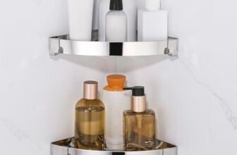 DUFU Mensola Doccia Senza Foratura, Mensole Bagno ad Angolo con 4 Ganci, Mensola Doccia Angolare in Acciaio Inox Porta Shampoo Doccia, Portasapone Doccia Angolare 2 pezzi, Nero (Argento Specchio)