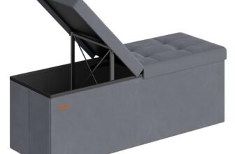 SONGMICS Pouf Pieghevole, Cassapanca, 38 x 110 x 38 cm, Coperchio Ribaltabile, Capacitàdi Carico Statico 300 kg, per Corridoio, Soggiorno, Camera da Letto, Velluto, Grigio Ardesia LSF078GN01