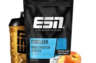 ESN Isoclear Proteine Isolate del Siero di Latte in Polvere, Té Freddo alla Pesca, 1000 g, Proteinlimo con gusto delizioso alla frutta, siero di latte chiaro – made in Germany
