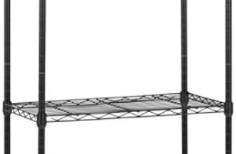Amazon Basics Scaffaliera a 4 ripiani stretti, altezza dei ripiani e piedini di livellamento regolabili, peso massimo 363 kg, Nero, 34 x 59 x 122 cm (D x W x H)