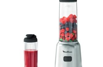 Moulinex Mix&Move Mini Frullatore Portatile, 2 bottiglie 600 ml, 300 W, Design Compatto, Lame Rimovibili, Frullatore Smoothie con Controllo Semplice, Argento, LM15FD