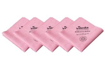 Vileda Professional, Panno in Microfibra PURmicro Active Rosso – 5 Pezzi,Alta Prestazione con Rivestimento in Poliuretano,per Vetro e Superfici Lisce,Alta Assorbenza,Asciugatura Senza Aloni,38×35 cm