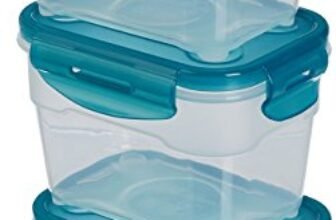 Amazon Basics Set di 3 contenitori ermetici per alimenti da 1 litro, con coperchio, in plastica senza BPA, adatti per frigorifero, congelatore, microonde e lavastoviglie, trasparenti