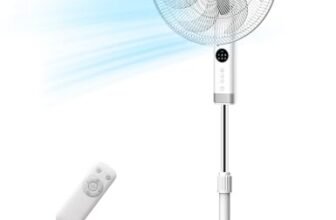 Midea MFS400R0APW Ventilatore a Piantana 50W Ventilatore Silenzioso con Display LED Telecomando Ventola a 7 Pale Oscillazione Grande 8H Timer 3 Livelli di Velocità