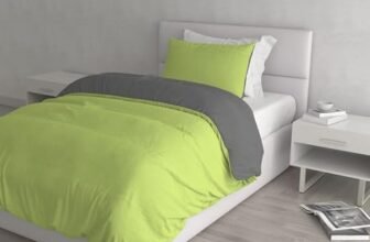 Set Copripiumino 100% Cotone Natural Color, Made in Italy – Parure Copri Piumino – Sacco Piumone 200×200 cm con Doppia Patella e Federa Cuscino, Piazza e Mezza, Verde Acido/Grigio Scuro
