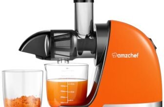 AMZCHEF Estrattore Frutta e Verdura – Estrattore Di Succo A Freddo – Masticazione Delicata Non C’è Bisogno Di Filtrare – Estrattore Di Succo Senza BPA con Due Tazze e Pennello -Arancione