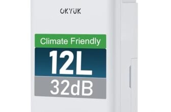 OKYUK Deumidificatore 12 litri/giorno, adatto per ambienti di circa 90 metri cubi (30 metri quadrati), Deumidificatore casa muffa, sbrinamento automatico, 32 dB, refrigerante R290, PD12R-03DE