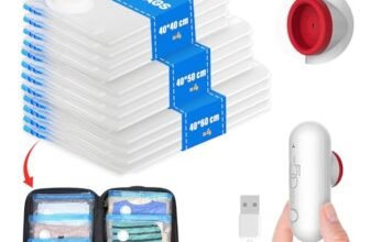 Vacbird Sacchi Sottovuoto Vestiti con Pompa Elettrica Usb, 12 Pezzi di Buste Sottovuoto (4x 40 * 40cm / 4x 40 * 50cm / 4x 40 * 60cm) Sacchetti Sottovuoto Vestiti Viaggio, Riutilizzabili, Salvaspazio