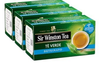 Sir Winston Tea, Tè Verde Deteinato, 60 Filtri (3 Confezioni da 20 Filtri), Gusto Ricco, Ideale in Ogni Momento, Senza Lattosio, Glutine e Allergeni, Vegan