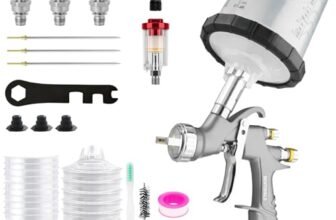 BENTOHKLE D1 LVLP Pistola a Spruzzo con 10pcs 650ML Tazza di Vernice usa e getta, 3 ugelli da 1,3/1,5/1,7 mm LVLP Pistola Verniciatura de regolatore d’aria Automotive Pistola per Vernice Professionale