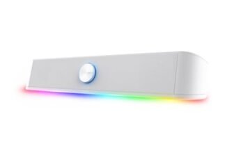 GXTrust 1619W Rhox Soundbar PC Illuminata RGB, 12W Casse PC Stereo Speaker con Illuminazione Regolabile, Alimentazione USB, Jack 3.5 mm, Altoparlanti per Computer Laptop TV, Bianco