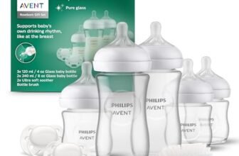 Philips Avent Natural Response set regalo in vetro con 3 biberon da 120 ml e 2 da 240 ml, 2 ciucci Philips Avent ultra soft 0-6 mesi, spazzola per biberon, senza BPA (modello SCD879/11)
