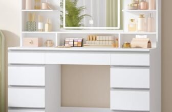 Hzuaneri Toeletta da Trucco Grande con Illuminazione a LED, 3 Colori, Luminosità Regolabile, Tavolo da Trucco con Specchio, 9 Cassetti, 9 Ripiani Aperti, Stile Moderno, Bianco-Argento DT41903W