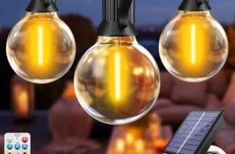 btfarm 8M Catena Luminosa Esterno Solare con Telecomando, Lampadine LED G40 Luci Solari da Giardino Impermeabile, 8 Modalità Lucine Esterno Energia Solare Dimmerabile per Gazebo Balcone, Bianco Caldo
