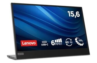 Lenovo L15 Monitor Portatile, Display 15.6″ FullHD IPS, 1920×1080, 60 Hz, 6 ms, Input 2xUSB-C, Cavo USB-C a USB-C, Regolabile in inclinazione, Grigio
