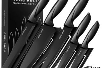 Home Hero Coltelli da Cucina – Acciaio Inox – Set Coltelli da Cucina Professionali – Coltelli da Tavola e Utensili Cucina (11 pezzi con Guaina – Nero)