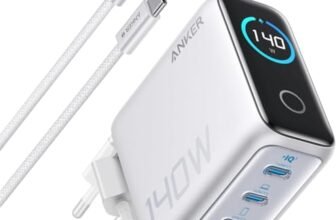 Anker Caricatore USB C 140W, Adattatore GaN Rapido e Compatto a 4 Porte, Comandi Tattili Intuitivi, per iPhone 17 Pro Max/Serie 16-12, Samsung S25 Ultra, MacBook Air/Pro, Pixel, AirPods e Altri
