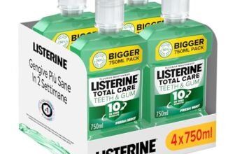 LISTERINE Total Care Denti e Gengive, Collutorio al gusto di Menta Fresca, Listerine Collutorio con 10 benefici in 1 per una protezione completa, Confezione da 4 x 750 ml – Esclusiva Amazon
