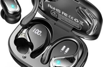 Cuffie Bluetooth Sport, 75 Ore Auricolari Bluetooth 5.4 con 4 ENC Mics, Stereo Cuffie Wireless Antirumore, IP7 Impermeabili Cuffiette Bluetooth con Display LED, Cuffie Senza Filo per Palestra/Running