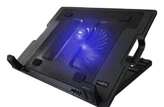 Ewent Supporto con Sistema di Raffreddamento per Notebook, MacBook 12/15.6/17 pollici con 1 Ventola Silenziosa e Luce LED, Supporto Regolabile in 5 diverse inclinazioni