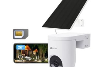 EZVIZ HB8 Lite 4G Telecamera Wi-Fi Esterno Senza Fili con Pannello Solare, Risoluzione 2K+, Scheda SIM Inclusa, Connettività 4G LTE & Wi-Fi 6, Modalità AOV, Rilevamento Umano/Veicoli, PTZ 360°