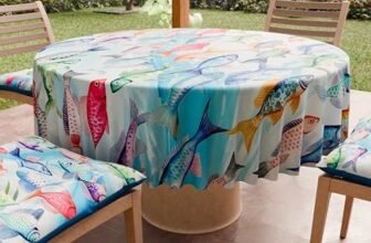 PETTI Artigiani Italiani – Tovaglia Antimacchia Rotonda Microfibra (Diametro Ø 180 cm), Copritavolo Cucina Per Tavola Tonda, Disegno Fishes, 100% Made in Italy