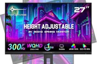 Minifire 27 Pollici QHD 300Hz Gaming Monitor 2K 2560 x 1440-1ms FreeSync DCI-P3 98% HDR10 2×DP1.4 2×HDMI 2.1 Monitor PC da Gioco Rotante Verticale/Orizzontale regolabile in(MFG27F6Q Pro con cavo DP)