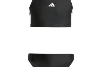 adidas Bambina 3-Stripes V-Back Bikini, Black/White, 9-10 Years