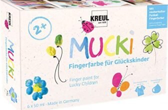 KREUL 23050 – Vernice a dita Mucki per bambini fortunati, 6 x 50 ml in giallo, rosa, blu diamante, verde, arancio, argento drago, senza parabeni, senza glutine, senza lattosio, vegan, lavabile