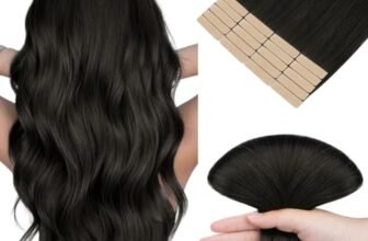 HOTBANANA Extension Capelli Veri Biadesivo, Nero Naturale Extension Biadesive Capelli Veri Lisci 40cm 20pcs Remy Tape in Hair Extensions 50g