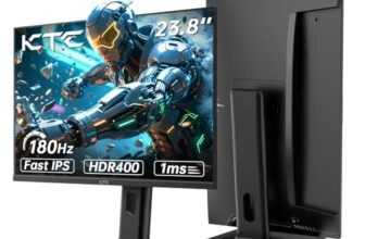 KTC Monitor Gaming, 180Hz / 144Hz 2K QHD (2560 x 1440) Monitor 24 Pollici con pannello Fast-IPS 1ms, HDR 400, Adaptive Sync, 400 cd/m² di luminosità, supporto regolabile per rotazione e sollevamento