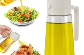 BEPER C102SPE004 Spruzzino Olio per Friggitrice Aria 2 in 1, Contenitore in Vetro da 480 ml per Oliera Spray da Cucina, Beccuccio Versatore + Spray