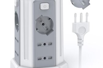 Ciabatta Elettrica Multipresa 3 metro con 12 Prese Universali 10/16A ITA e Schuko e 3 USB A+1 USB C protezione Sovratensione con 4 interruttori indipendenti, Bianco