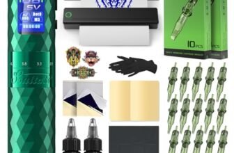 INKin Kit Tatuaggi Professionale, Macchinetta Tatuaggi Senza Fili con Corsa Regolabile 2.5-4.8mm e 1600mAh Batteria, Macchina Tatuaggi Kit Completo con Stampante Stencil Tattoo e Revo Cartucce Tattoo