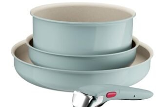 Lagostina Ingenio Pastel, Set di Padelle Antiaderenti 4 Pezzi con Manico Rimovibile, Compatibili con Induzione e Forno, Design Salvaspazio, Colore Salvia