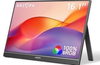 ARZOPA Monitor Portatile 16,1″ IPS 100% sRGB | Schermo FHD 1080P | HDR10 | Ultra Sottile 9.3mm | Altoparlanti Integrati | Plug & Play per Laptop, PC, Mac, Console – Z1C