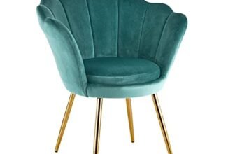 Baroni Home Poltrona Imbottita con Schienale a Conchiglia in Velluto Tiffany con Gambe in Oro, Poltrona da Salotto e Camera da Letto, Super Confortevole, Poltrona Relax 69x71x84 Cm