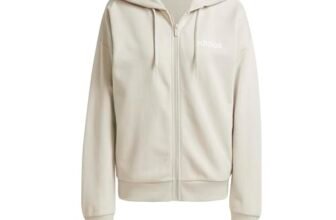 adidas Femme Essentials Linear Full Zip French Terry Hoodie, Wonder Alumina/White, M