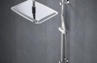 Görbach Colonna Doccia Acciaio Inox Senza Miscelatore Fori Muro Regolabili, Set Doccia a Pioggia con Doccetta a Mano e Soffione Doccia 35 * 25 cm Rettangolare, Cromo