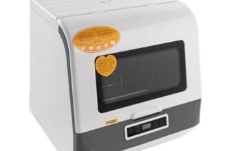 WOLEGM Mini lavastoviglie, lavastoviglie da tavolo indipendente, lavastoviglie per 4-6 set di posate, mini lavastoviglie da tavolo con tubo dell’acqua (bianco)