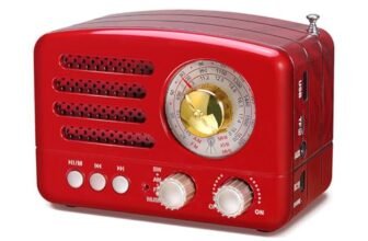 PRUNUS J-160 Radio Portatile Vintage FM/AM/SW, Altoparlante Bluetooth Retro,Manopola di Regolazione Extra Large,Batteria Ricaricabile da 1800 mAh Potenziata,Supporta TF Card/AUX/USB MP3 Player (Rosso)
