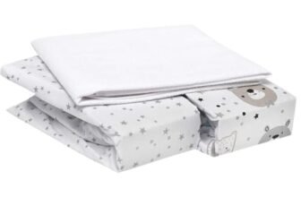 FlyIdeas Set 2 Lenzuola per Next to Me 50×83 cm 100% Cotone + 1 Coprimaterasso Impermeabile Made in Italy Lenzuola Compatibili Next2Me Morbide e Traspiranti (Cute Bears, 83 x 50 cm)