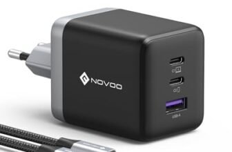 NOVOO Caricatore USB C, 100W Caricabatterie Con Cavo USB-C PD, GaN Ⅲ 3 Porte Veloce Caricatore per MacBook Pro, Dell XPS 13, iPad Pro, iPhone 16/15/14/13/12, Galaxy S24 Ultra